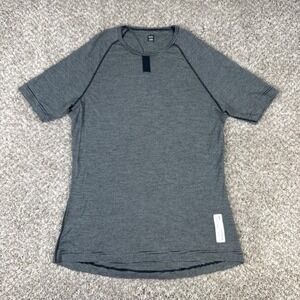 Rapha Shirt Mens XL Grey Black Striped Merino Base Layer Short Sleeve Cycling